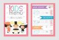 Cute colorful kids meal menu vector template, kids menu, Cute colorful kids meal menu design Royalty Free Stock Photo