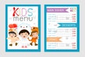 Cute colorful kids meal menu vector template, kids menu, Cute colorful kids meal menu design Royalty Free Stock Photo