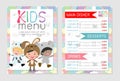 Cute colorful kids meal menu vector template, kids menu, Cute colorful kids meal menu design Royalty Free Stock Photo