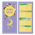 Cute colorful kids restaurant menu. Vector template. Hand dr