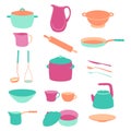 Cute colorful kitchen utensil set. Flat design Royalty Free Stock Photo