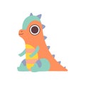 Cute Colorful Little Dino, Adorable Baby Dinosaur Character Sitting on Floor Vector Illustration Royalty Free Stock Photo