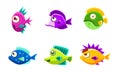 Cute Colorful Little Glossy Fishes Set, Funny Big Eyed Sea Animals Cartoon Characters Vector Illustration Royalty Free Stock Photo