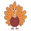 Cute colorful little turkey. Cartoon vector character isolated on a white background.