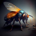 Generative AI: cute colorful macro fantasy insect with transparent wings