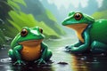 Cute colorful magic frog, cartoon style painting. Generative ai art illustration