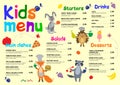 Cute colorful meal kids menu template with cute little sweet houses Royalty Free Stock Photo