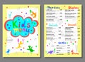 Cute colorful meal kids menu template.