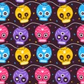 Cute colorful mexican dia de los muertos holiday seamless vector pattern background illustration with skulls and confetti Royalty Free Stock Photo