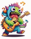 Cute and colorful monster playing guitar created with AI tools