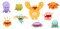 Cute colorful monsters characters set. Toothy and fluffy mutants with funny friendly faces cartoon vector illustration Royalty Free Stock Photo