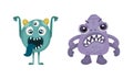 Cute colorful monsters set. Cartoon toothy mutants characters vector illustration