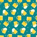 Cute colorful oktoberfest seamless pattern with tasty beer pints
