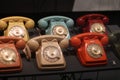 Colorful old fashioned telephones
