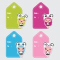 Cute colorful panda girls cartoon illustration for Birthday gift tags design