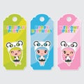 Cute colorful panda girls cartoon illustration for Birthday label tags design