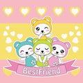 Cute colorful panda girls on love background suitable for kid friendship card design