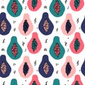 Cute colorful papaya tropical seamless vector pattern background illustration