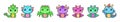 Cute colorful pixel dragons set. Kawaii purple funny dinosaur Royalty Free Stock Photo