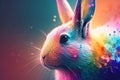 Cute colorful rabbit. Easter bunny. Place for text. Generative AI Royalty Free Stock Photo