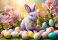 A Cute Colorful Rabbit with Multicolor Eggs Generative AI