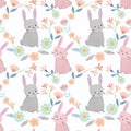 Cute colorful rabbit in pastel color seamless pattern.