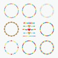 Cute colorful rainbow circle emblems design elements set with heart arrows on white background Royalty Free Stock Photo
