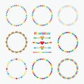 Cute colorful rainbow circle emblems design elements set with heart arrows on white background