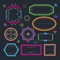 Cute colorful retro and floral line empty emblems and frame banners design elements set Royalty Free Stock Photo
