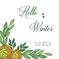 Cute colorful rose flower frame background for greeting card hello winter. Vector Royalty Free Stock Photo