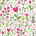 Cute colorful seamless background of floral collection with hand drawn leaves and flowers in doodle style