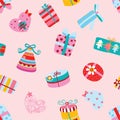 Colorful seamless pattern with Christmas presents