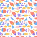 Cute colorful seamless pattern with cute doodle fish. Funny kids naive abstract aquarium background. Zentangle patterned sardines Royalty Free Stock Photo