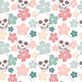 Cute colorful seamless vector pattern background illustration with skulls and flowers Royalty Free Stock Photo