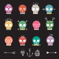 Cute colorful skull set