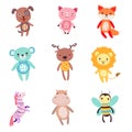 Cute colorful soft plush animal toys set of vector Illustrations Royalty Free Stock Photo