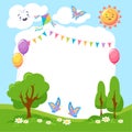 Cute colorful summer creative children frame with empty place for photo or text illustration