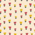 Cute colorful tiny flowers hand drawn vector illustration. Adorable floral seamless pattern for kids.
