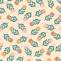 Cute colorful tiny flowers hand drawn vector illustration. Adorable floral seamless pattern for kids fabric. Royalty Free Stock Photo