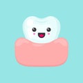 Cute colorful tooth in gum vector illustration with happy emotion