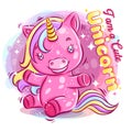 Cute Colorful Unicorn playing with Happy Smile