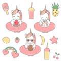 Cute colorful unicorns summer set collection patches Royalty Free Stock Photo