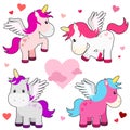 Cute and Colorful Valentines Day Unicorn Vector Set Royalty Free Stock Photo