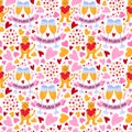 Cute and colorful vector seamless hand drawn pattern with clink champagne glasses