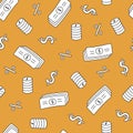Cute and colorful vector seamless hand drawn pattern with money, cash, coins, dollar, percent. Can be used for, wrapping paper, Royalty Free Stock Photo