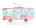 Cute colorful vector watercolor trolleybus