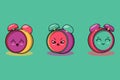 Cute colorfull kawaii clock cartoon characters vector set