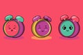 Cute colorfull kawaii clock cartoon characters vector set Royalty Free Stock Photo