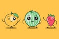 cute colorfull kawaii fruits cartoon characters vector set