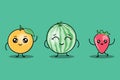 cute colorfull kawaii fruits cartoon characters vector set